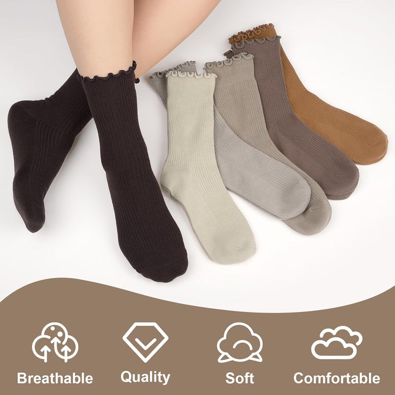 Socksfad Store 6 Pairs Cute Floral Ruffle Crew Socks Women, Breathable Cotton Novelty Casual Girls Above Ankle Funny Socks US 5-10 - Image 4